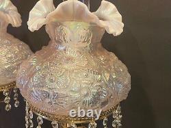 Vintage Fenton CARNIVAL IRIDESCENT GLASS Champagne Poppy Lamp(1-2)