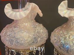 Vintage Fenton CARNIVAL IRIDESCENT GLASS Champagne Poppy Lamp(1-2)