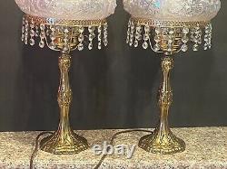 Vintage Fenton CARNIVAL IRIDESCENT GLASS Champagne Poppy Lamp(1-2)