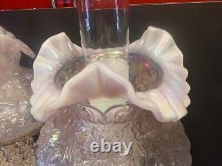 Vintage Fenton CARNIVAL IRIDESCENT GLASS Champagne Poppy Lamp(1-2)