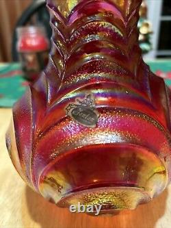 Vintage Fenton Carnival Glass Pink Iridescent Peacock Tail Vase