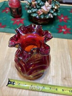 Vintage Fenton Carnival Glass Pink Iridescent Peacock Tail Vase