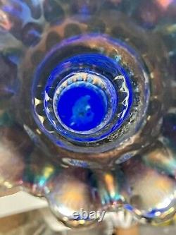 Vintage Fenton Carnival Glass Rustic 16.5 Flower Vase Iridescent Cobalt Blue