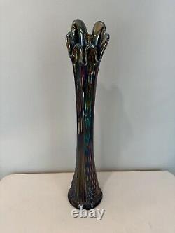 Vintage Fenton Diamond Point Column Carnival Art Glass Vase Iridescent 19 Tall