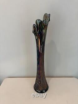 Vintage Fenton Diamond Point Column Carnival Art Glass Vase Iridescent 19 Tall