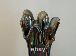 Vintage Fenton Diamond Point Column Carnival Art Glass Vase Iridescent 19 Tall