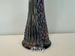 Vintage Fenton Diamond Point Column Carnival Art Glass Vase Iridescent 19 Tall