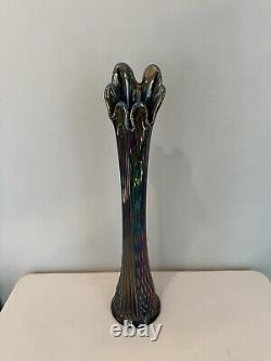 Vintage Fenton Diamond Point Column Carnival Art Glass Vase Iridescent 19 Tall