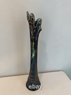 Vintage Fenton Diamond Point Column Carnival Art Glass Vase Iridescent 19 Tall