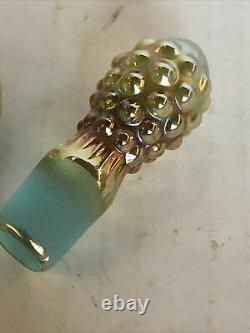 Vintage Fenton For Levay Aqua Opalescent Carnival Hobnail Glass Cruet withStopper
