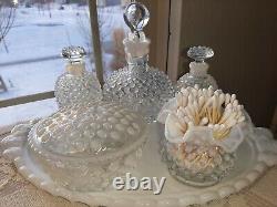 Vintage Fenton French White Hobnail Opalescent Vanity! ALL EXCEPTIONAL CONDITION