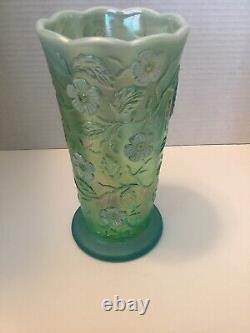 Vintage Fenton Glass Peacock Vase Teal Blue Carnival Iridescent (Fenton Label)