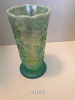 Vintage Fenton Glass Peacock Vase Teal Blue Carnival Iridescent (Fenton Label)