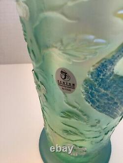 Vintage Fenton Glass Peacock Vase Teal Blue Carnival Iridescent (Fenton Label)