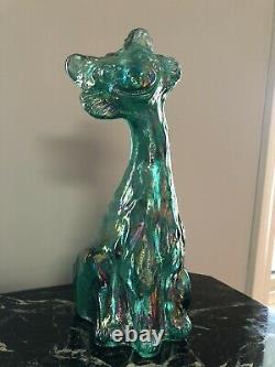 Vintage Fenton Glass Winking Alley Cat Figurine Carnival Iridescent Green 11