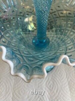 Vintage Fenton Ice Blue Carnival Style Single Horn Pedestal Epergne