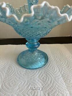 Vintage Fenton Ice Blue Carnival Style Single Horn Pedestal Epergne