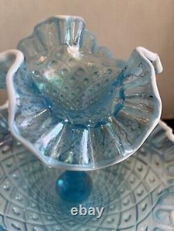 Vintage Fenton Ice Blue Carnival Style Single Horn Pedestal Epergne