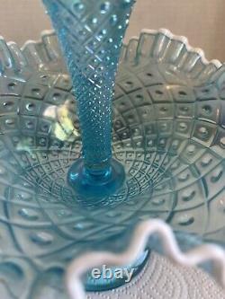 Vintage Fenton Ice Blue Carnival Style Single Horn Pedestal Epergne