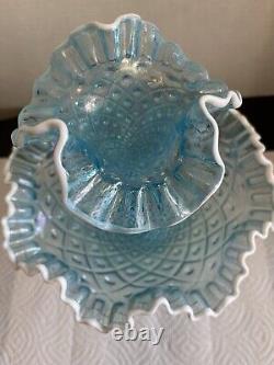 Vintage Fenton Ice Blue Carnival Style Single Horn Pedestal Epergne