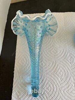 Vintage Fenton Ice Blue Carnival Style Single Horn Pedestal Epergne