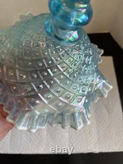 Vintage Fenton Ice Blue Carnival Style Single Horn Pedestal Epergne