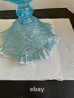 Vintage Fenton Ice Blue Carnival Style Single Horn Pedestal Epergne