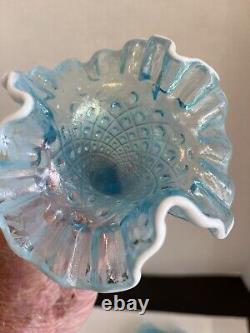 Vintage Fenton Ice Blue Carnival Style Single Horn Pedestal Epergne