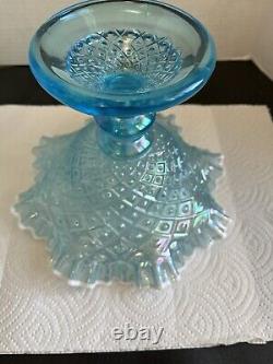 Vintage Fenton Ice Blue Carnival Style Single Horn Pedestal Epergne