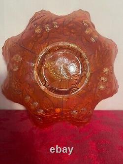 Vintage Fenton Iridescent Marigold Peacock and Urn Ruffled Sawtooth Edge Bowl