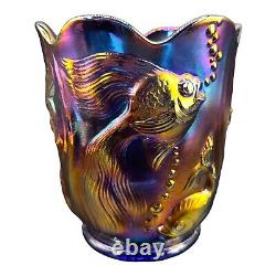 Vintage Fenton Koi Fish Atlantis Red Purple Iridescent Carnival Glass Vase Rare