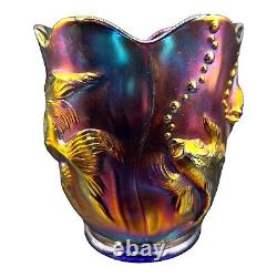 Vintage Fenton Koi Fish Atlantis Red Purple Iridescent Carnival Glass Vase Rare