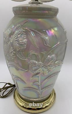Vintage Fenton Opalescent Luster, Iridescent Embossed Iris Table Lamp
