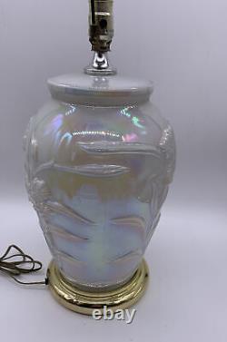 Vintage Fenton Opalescent Luster, Iridescent Embossed Iris Table Lamp