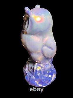 Vintage Fenton Perched Owl Carnival Iridescent Glass Blue purple 6 Tall