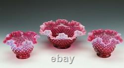 Vintage Fenton Pink Cranberry Opalescent Hobnail Bowls TRIO 9 two 6 1/2
