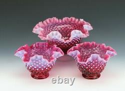 Vintage Fenton Pink Cranberry Opalescent Hobnail Bowls TRIO 9 two 6 1/2