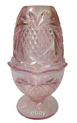 Vintage Fenton Pink Iridescent/Carnival Glass Pineapple Heart Pattern Fairy Lamp