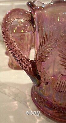 Vintage Fenton Pink Mini Pitcher 6 Glass Set Iridescent Champagne Carnival glass