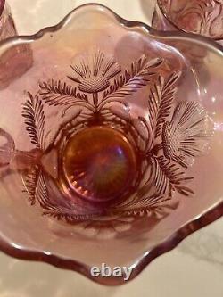 Vintage Fenton Pink Mini Pitcher 6 Glass Set Iridescent Champagne Carnival glass