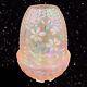 Vintage Fenton Pink Opalescent Carnival Glass Fairy Lamp Raised Flowers Marked