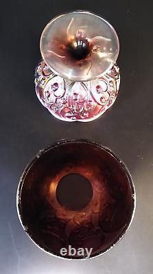 Vintage Fenton Plum Opalescent Carnival Glass Lily Of The Valley Fairy Lamp
