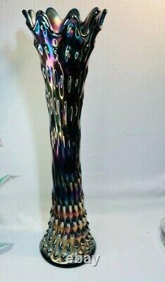 Vintage Fenton Purple/Blue Iridescent Carnival Depression Glass Swung Vase 16