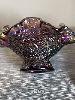 Vintage Fenton Single Mini EPERGNE Iridescent Purple Carnival Diamond Lace