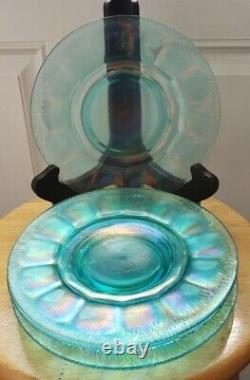Vintage Fenton Stretch Iridescent Celeste Blue Plates 8 Carnival Glass Lot of 4