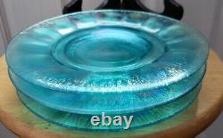 Vintage Fenton Stretch Iridescent Celeste Blue Plates 8 Carnival Glass Lot of 4