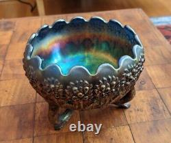 Vintage Flowers Carnival Glass Candy/nuts Bowl Iridescent Purple Fenton