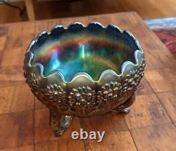 Vintage Flowers Carnival Glass Candy/nuts Bowl Iridescent Purple Fenton