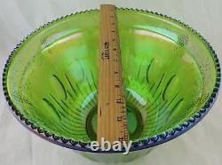 Vintage Green Carnival Glass Punch Bowl/vase Iridescent Grapevine Embossed
