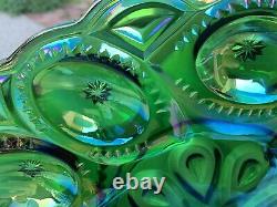 Vintage Green Iridescent Carnival Glass Deviled Egg Relish Oval Plate